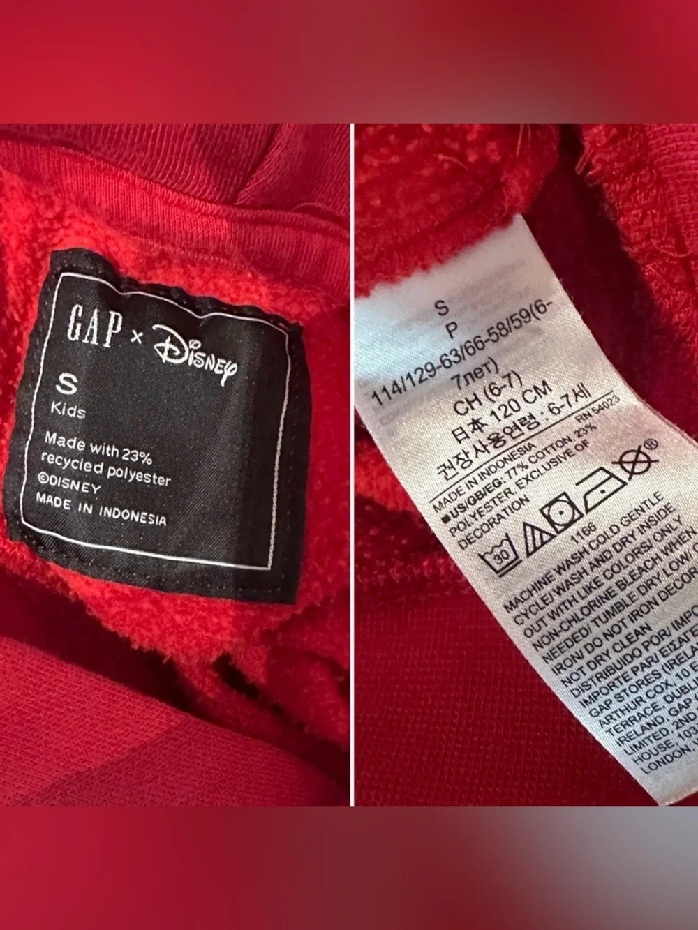 Gap x Disney Red Mickey Mouse Graphic Hoodie Sweatshirt Kids Size Small